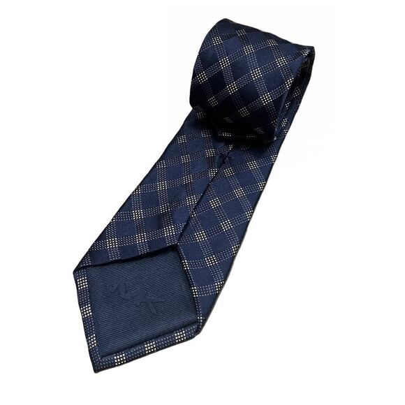 2for25 Michael Kors Silk Men Tie Blue Beige Plaid Check Classic Designer Necktie - Picture 6 of 16